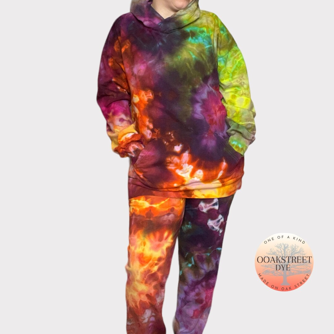 MADE TO ORDER Tie Dye Sweatsuit Set, earth and Fire Ice Dye Hoodie and Jogger Set, Matching