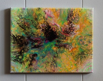 Original neon acrylic pour painting on gallery wrapped canvas