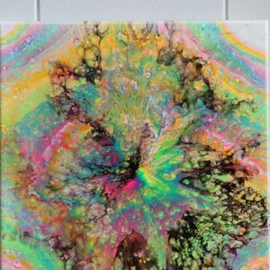 Original neon acrylic pour painting on gallery wrapped canvas