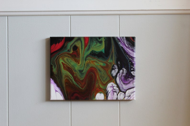 Original neon acrylic pour painting on gallery wrapped canvas image 2