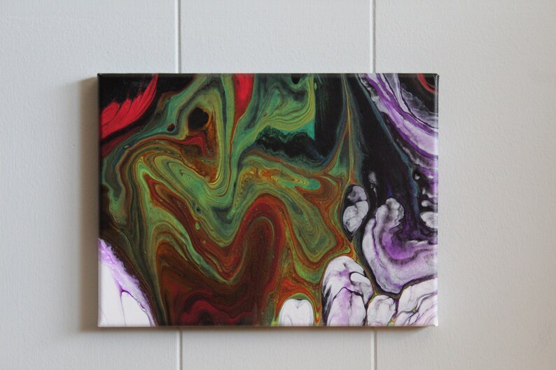 Original neon acrylic pour painting on gallery wrapped canvas image 1