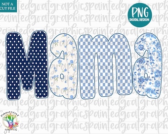Mama PNG, Retro Mama Design, Blue Checkered Mom PNG, Floral Mom Graphic, Mother’s Day PNG, Mother Sublimation Download