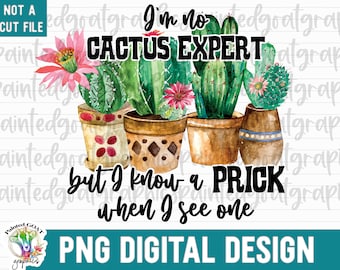 Funny Cactus Puns PNG: Succulent Watercolor Design (Digital Download)