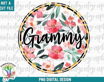 Floral Grandma PNG: Watercolor Circle Design (Digital Download)