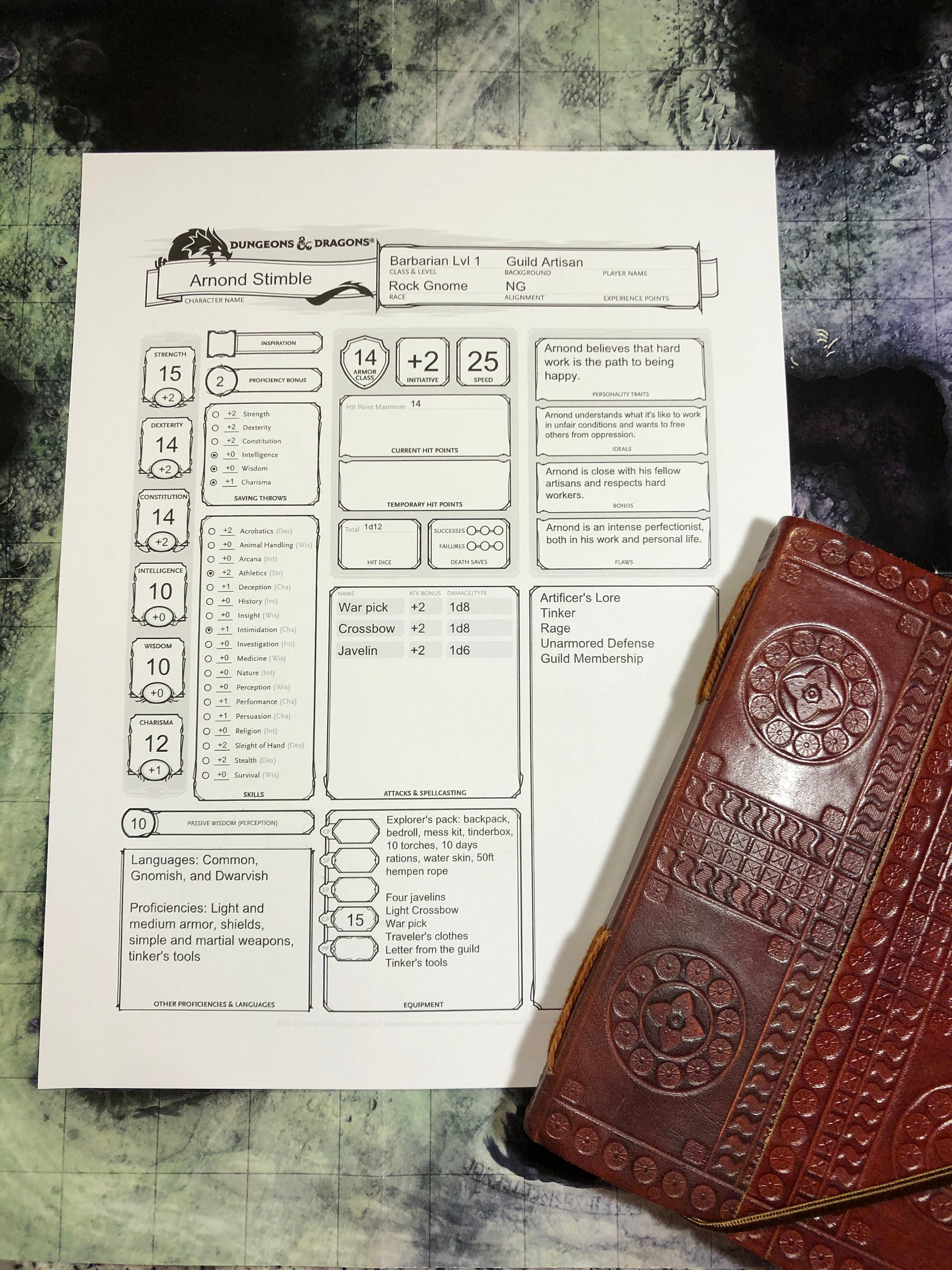 Laminated D&D Character Sheet Dry Erase D and D Character Sheet Laminated D  and D Character Sheet 