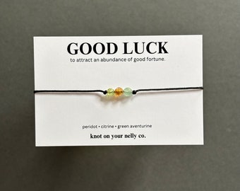 Lucky Crystal Bracelet, Spiritual Intention, Dainty Good Luck Intention bracelet - Peridot, Citrine, Green Aventurine, gift for student