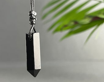 Black Obsidian Mini Crystal Point Necklace, Natural Gemstone Point Necklace, Black Crystal Jewellery, Minimalist Crystal Necklace Good Luck