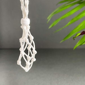 Handmade All White Macrame Crystal Holder Necklace  stone holder necklace | interchangeable pouch
