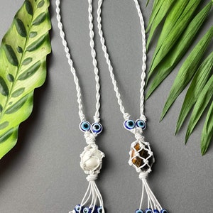 Macrame Crystal Car Charm Tigers Eye Car Charm Talisman Evil Eye  Rearview mirror  Tigers Eye  New Driver Gift Protection Car Charm Travel