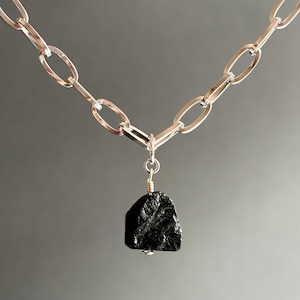 Black Tourmaline Pendant Silver Necklace, Natural Tourmaline Charm Necklace, Black Tourmaline Jewellery, Protection Charm Jewellery