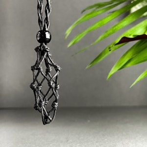 Black Macrame Crystal Necklace, Interchangeable Macrame Net Necklace, Empty Macrame Pouch,Macrame Crystal Holder, Crystal Pouch Necklace image 1