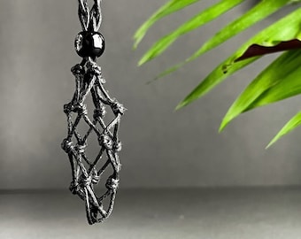 Collana di cristallo Macrame nero, Collana di rete Macrame intercambiabile, Custodia Macrame vuota, Supporto di cristallo Macrame, Collana con custodia di cristallo