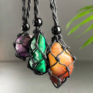 Unique Handmade Macrame Interchangeable Necklace with Customisable Crystals