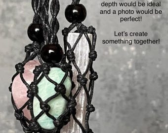 Made to Measure Macrame Crystal Pouch Necklace: Gemstone Holder
