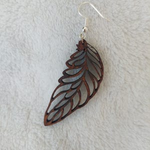 Wooden earrings, wooden earrings, boho earrings, vintage earrings, dangling earrings, wooden jewelry, stainless steel wooden earrings, natural earrings, feather