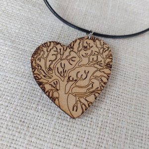 Wooden jewelry, wooden necklace, wooden pendant, leather necklace, handmade jewelry, unique jewelry, natural jewelry, wooden necklace tree of life
