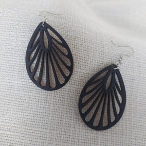 Wooden earrings, wooden earrings, black earrings, black earrings, hanging earrings, wooden jewelry, stainless steel wooden earrings, drop earrings