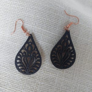 Wooden earrings, wooden earrings, black earrings, black earrings, hanging earrings, wooden jewelry, stainless steel wooden earrings, drop earrings
