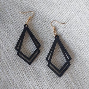 Wooden earrings, wooden earrings, black earrings, black earrings, drop earrings, wooden jewelry, stainless steel wooden earrings, elegant earrings