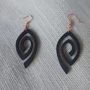 Wooden earrings, wooden earrings, black earrings, black earrings, hanging earrings, wooden jewelry, stainless steel wooden earrings, spiral earrings