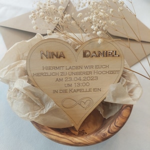 Invito in legno a forma di cuore, biglietti d'invito, invito a nozze, biglietto d'invito a nozze