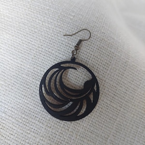 Wooden earrings, wooden earrings, black earrings, black earrings, drop earrings, wooden jewelry, stainless steel wooden earrings, round earrings