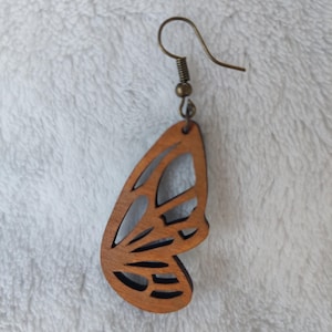 Wooden earrings, wooden earrings, boho earrings, vintage earrings, dangling earrings, wooden jewelry, stainless steel wooden earrings, natural earrings, wings 3