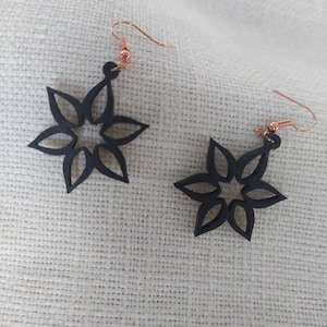 Wooden earrings, wooden earrings, black earrings, black earrings, drop earrings, wooden jewelry, stainless steel wooden earrings, star earrings