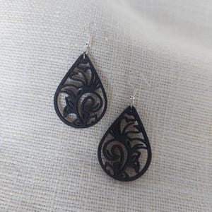 Wooden earrings, wooden earrings, black earrings, black earrings, hanging earrings, wooden jewelry, stainless steel wooden earrings, drop earrings