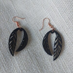 Wooden earrings, wooden earrings, black earrings, black earrings, drop earrings, wooden jewelry, stainless steel wooden earrings, feather earrings