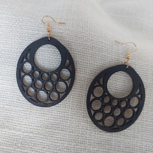 Wooden earrings, wooden earrings, black earrings, black earrings, drop earrings, wooden jewelry, stainless steel wooden earrings, round earrings