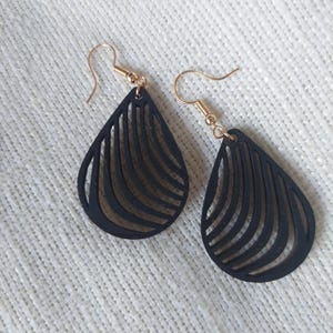 Wooden earrings, wooden earrings, black earrings, black earrings, drop earrings, wooden jewelry, stainless steel wooden earrings, drop earrings