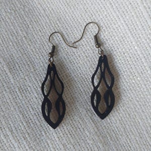 Wooden earrings, wooden earrings, black earrings, black earrings, hanging earrings, wooden jewelry, stainless steel wooden earrings, long hanging earrings