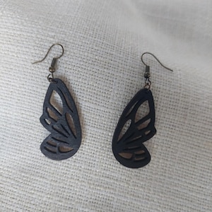 Wooden earrings, wooden earrings, black earrings, black earrings, drop earrings, wooden jewelry, stainless steel wooden earrings, wing earrings