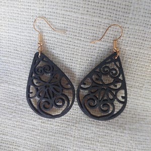 Wooden earrings, wooden earrings, black earrings, black earrings, hanging earrings, wooden jewelry, stainless steel wooden earrings, drop earrings