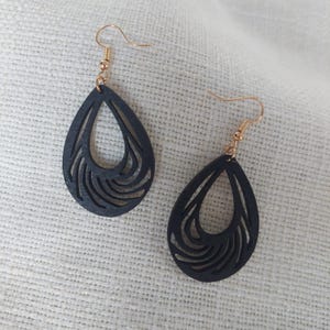 Wooden earrings, wooden earrings, black earrings, black earrings, hanging earrings, wooden jewelry, stainless steel wooden earrings, drop earrings