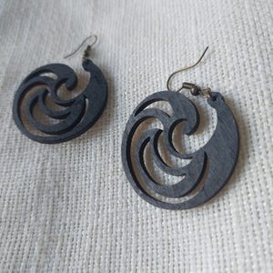 Wooden earrings, wooden earrings, black earrings, black earrings, drop earrings, wooden jewelry, stainless steel wooden earrings, round earrings