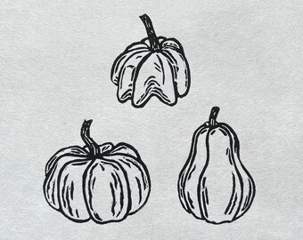 Pumpkin Trinity - Hand-printed Linocut Print