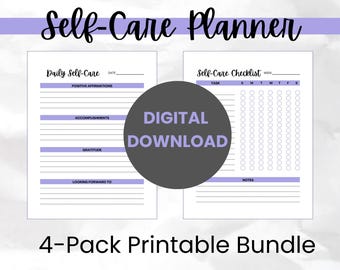 Purple Self-Care Planner Checklist Undated Printable, Weekly Self Care Trackers, Daily Mindfulness, Set Goals and Intentions