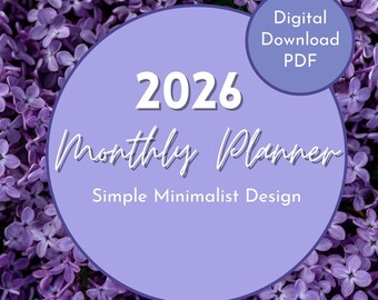 2026 Monthly Digital Calendar – Simple, Minimalist Style Planner PDF Printable Digital Download US Letter Size A4 A5