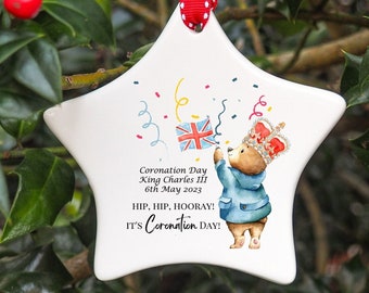 King Charles III Coronation Ornament, King Charles Coronation star ornament, 6th May 2023, Keepsake Souvenir, Little Bear In London bauble