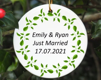 Personalised just married Christmas tree ornament, Newly weds tree decoration, Christmas tree hanging decoration, Just married