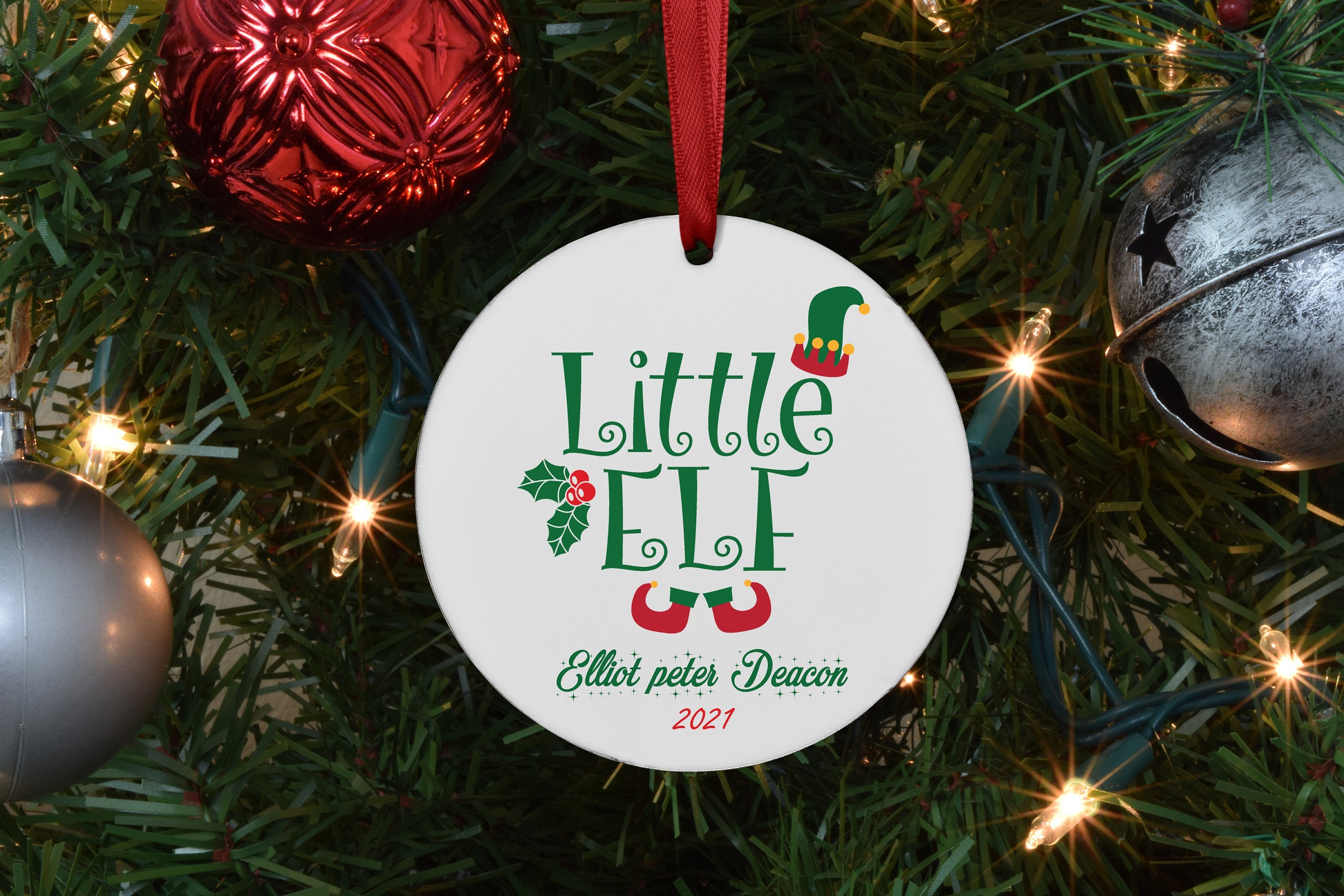 ELF Creative Lighted Christmas Tree Ornament Flat Mini Christmas