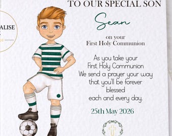 Personalised First Holy Communion Card Boy | Football Communion Card | Irish Communion Card | Godson Communion Gift