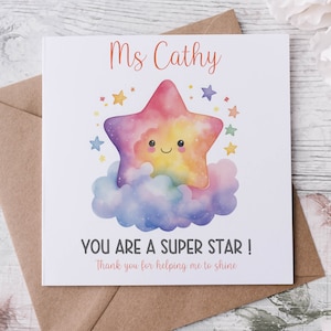Linda tarjeta de maestro estrella, brillo brillante, maestro positivo, Tarjeta de fin de período, Mejor maestro del mundo, tarjeta personalizada, regalo de estrella de maestro