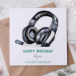 Tarjeta de cumpleaños de jugador para niño o niña adolescente, tarjeta de cumpleaños de jugador personalizada con cualquier nombre para hijo, nieto, sobrino, hermano, amigo