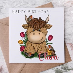 Hochlandkuh Geburtstagskarte,Highland Kuh Geschenk,Nana Karte zum Geburtstag,Hochlandkuh personalisiert,Geburtstagskarte für Nichte, süße Karte,