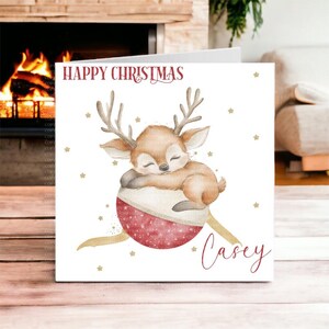 Tarjeta de Navidad para hijo, tarjeta de reno para bebé, tarjeta de Navidad para hija, linda tarjeta de reno, linda tarjeta para Navidad, tarjeta para nietos, bebé recién nacido