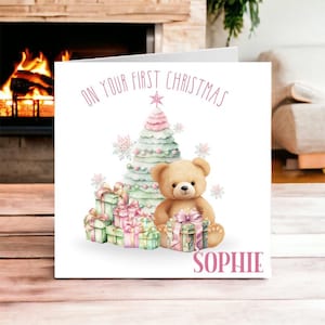 Baby girl greeting card,  baby girl baby&#39;s first christmas, 1st christmas,  Card For Granddaughter 1st christmas, niece first christmas