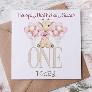 Tarjeta de jirafa bebé, primer cumpleaños, segundo cumpleaños de niño, tercer cumpleaños de niña, tarjeta de animal de safari, tarjeta de cumpleaños única para niño, cumpleaños de niño pequeño